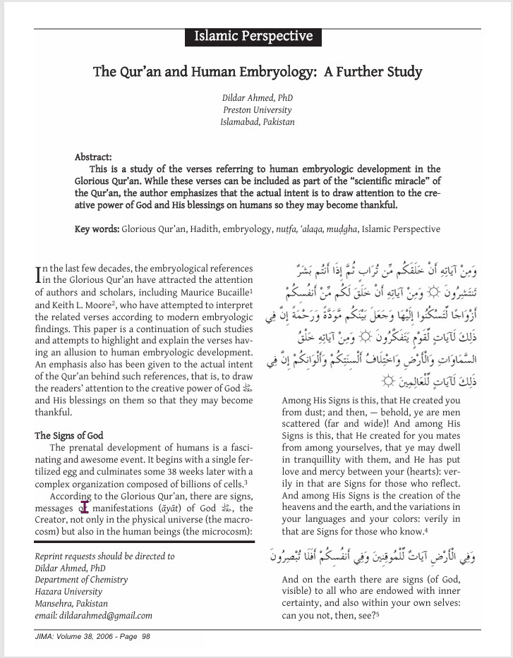 The Qur’an and Human Embryology: A Further Study