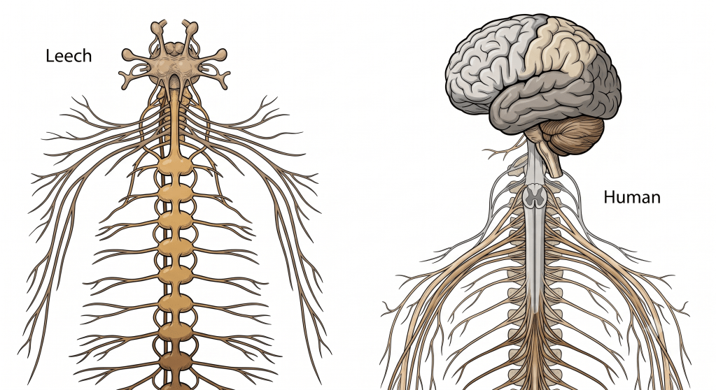 The nervous system of the leech is similar to the human nervous system