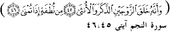 Figure 12. This verse (53:45-46) states that either a male or female will be created from the nutfa and that the sex of the embryo is determined at the beginning. 