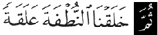 Figure 15. This part of a verse from the Koran (23:14) shows the use of an article which indicates that there is a lag or gap between the nutfa stage and the leech-like stage. 